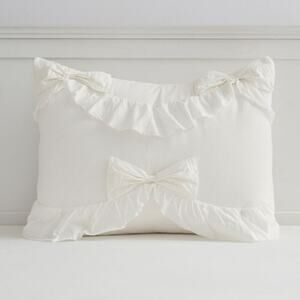 LoveShackFancy x Pottery Barn Ruffle Bow Standard Pillow Sham Ivory NWT